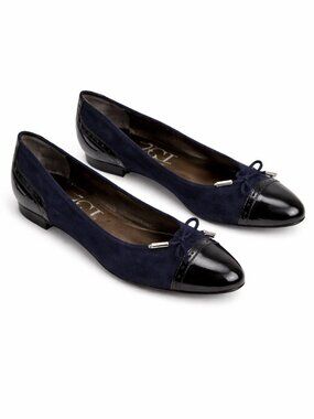 AGL Cap Toe Ballet Flats 39.5 (US 9.5) Navy Suede Leather Bow Italy Minimalist